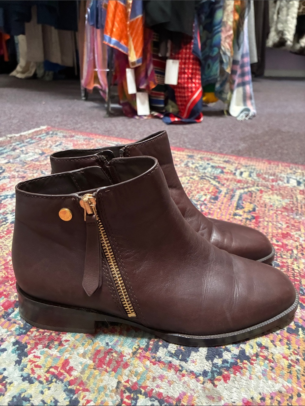 27 EDIT Women's Dark Brown Leather Side-Zip Ankle Booties